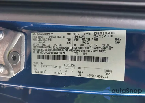 2017 Ford Escape Se from USA, damaged, VIN 1FMCU0GD4HUA89470